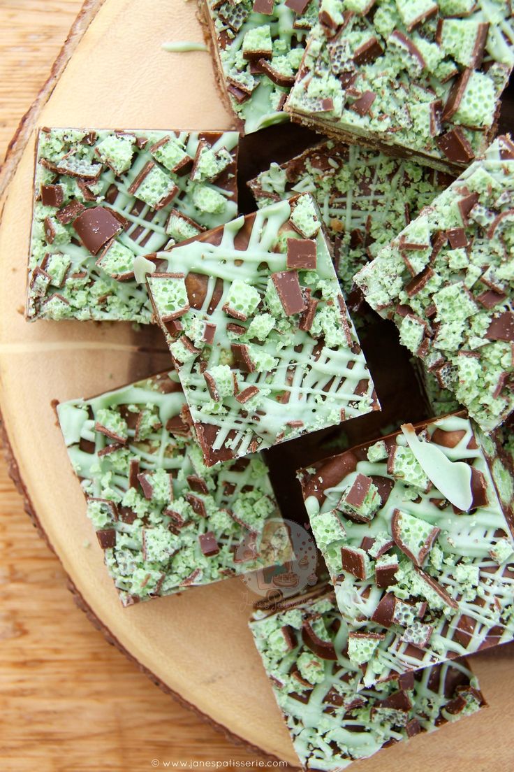 chocolate and broccoli squares on a plate ready to be cut into bite size pieces