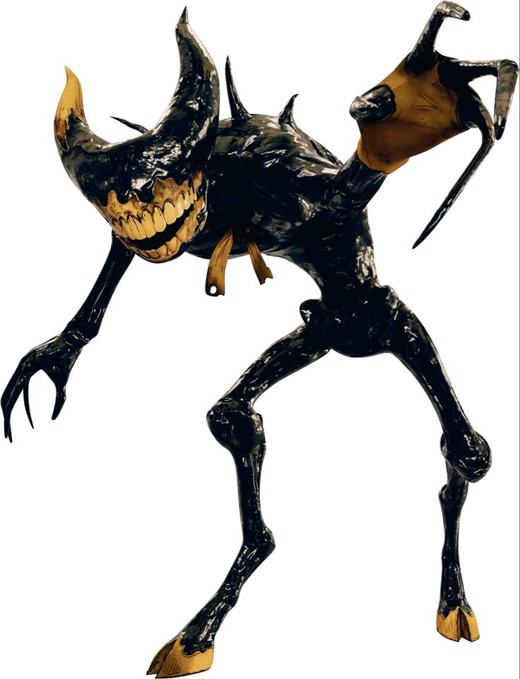 a black and yellow statue of a demon