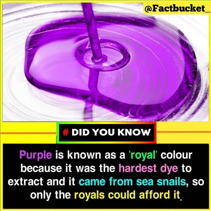 purple is known as a royal color because it was the hardest dye to attract and it came from sea salts, so only the royals could avoid