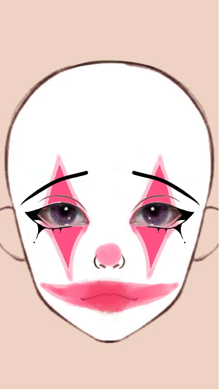 Pink Face Makeup Halloween, Face Paint Ideas Clown, Cute Pink Clown Makeup, Cute Simple Clown Makeup, How To Do Clown Makeup, Payasa Makeup, Clown Makeup Drawing, Clown Makeup Looks Drawing, Clown Makeup Simple