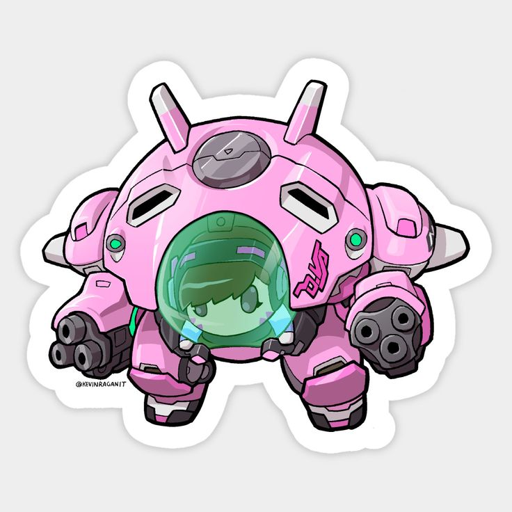 a pink robot sticker sitting on top of a white surface