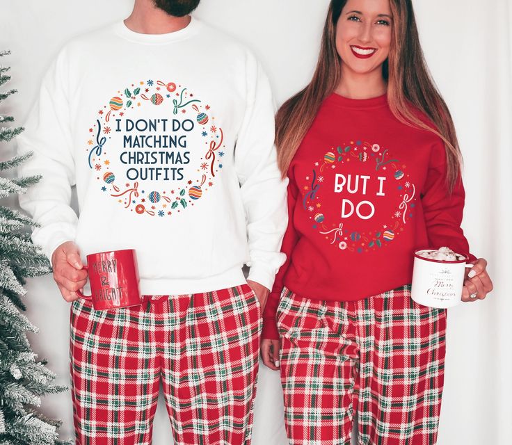 These Funny Couples Christmas Shirts will be perfect to wear during the Christmas Season! It would also make a great Christmas gift for your friends or family! Whether you need couples christmas pajamas or matching christmas shirta]s family to celebrate Christmas, New Years, or play Secret Santa together you will love the look of this adorable design. In order to get a set: Choose the right size > Choose the color (White for "I don't do", Red for "But I do") > Add to Cart > Repeat for the second Christmas Cotton Sleepwear, Christmas Pyjamas Couple, Couple Matching Christmas Pajamas, Cute Couple Christmas Pajamas, Matching Couple Christmas Pajamas, Christmas Pajamas Couples, Couples Onesies, Couple Christmas Pajamas, Matching Christmas Pajamas Couples