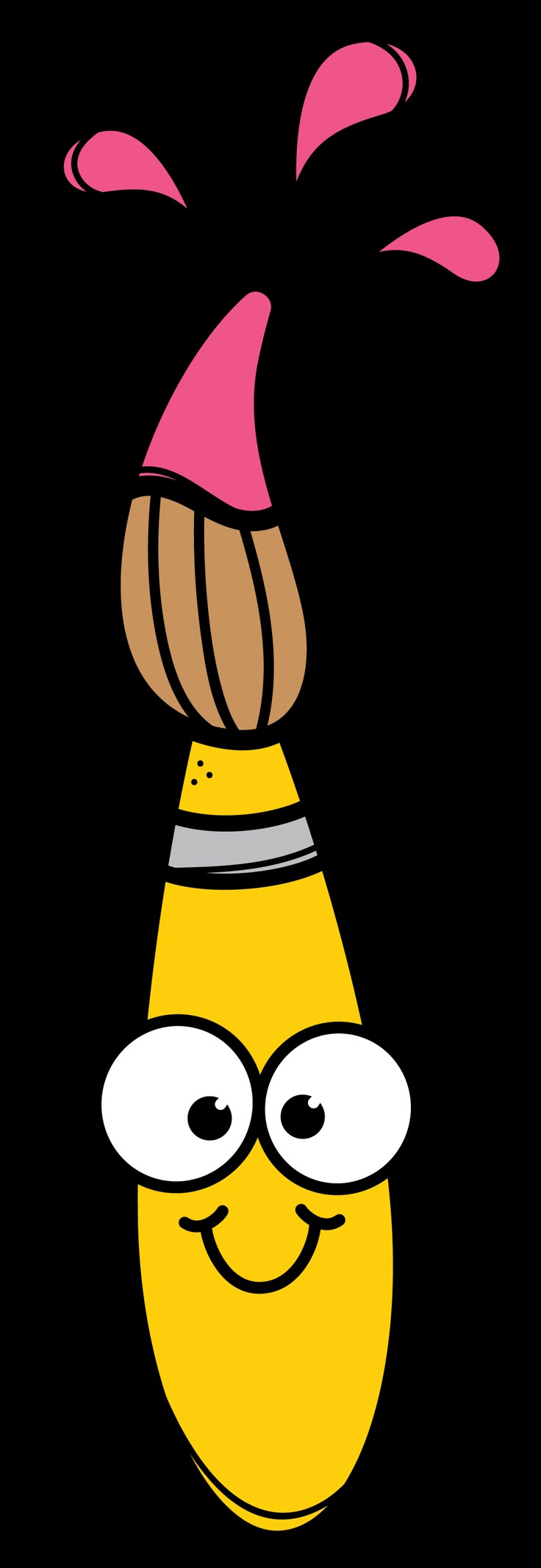 a cartoon character with glasses and a pink hat on top of a yellow bottle that is upside down