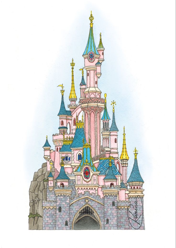 Watercolour painting of Cinderella’s Disney castle Disney Castle Sketch, Disney Castle Cartoon, Castle Line Drawing, Disney Castle Painting, Disney Castle Art, Château Disney, Castle Drawing Easy, Disney Castle Drawing, Disneyland Paris Castle