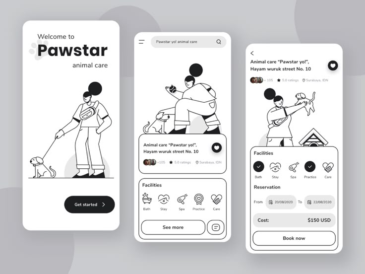 three mobile screens showing how to use pawstar