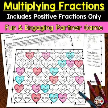 multiplying fractions worksheet for valentine's day and valentine's day