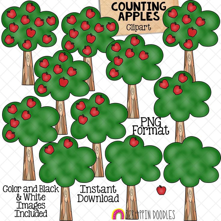 an apple tree with red apples on it and the words counting apples clipart written below