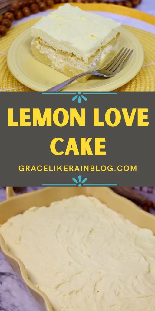 the lemon love cake is ready to be eaten with a fork and plate next to it