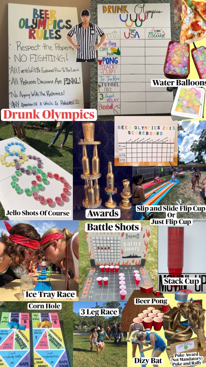 many different pictures are shown in this collage with words and images on them, including an olympic theme