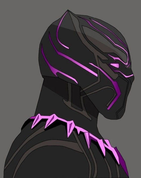 an image of a black panther with purple streaks on it's chest and head