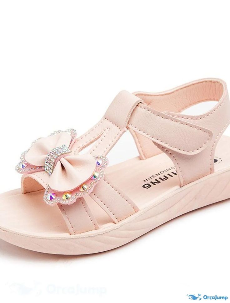 OrcaJump - Kids Glitter Sequined Beach Sandals - Pink and Beige - Big Kids (7+ Years) and Little Kids (4 White Glitter Open Toe Sandals, Pink Glitter Sandals For Spring, Cute Non-slip Sandals For Party, Pink Glitter Sandals For Summer, Summer Glitter Flat Sandals, Summer Flat Glitter Sandals, Summer Adjustable Glitter Sandals, Adjustable Glitter Sandals For Summer, Adjustable Glitter Sandals