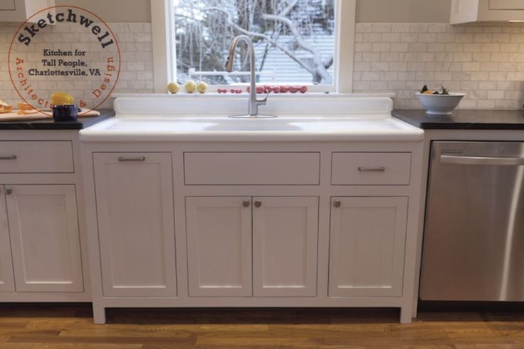 a kitchen with white cabinets and stainless steel dishwasher in the center, on hardwood flooring