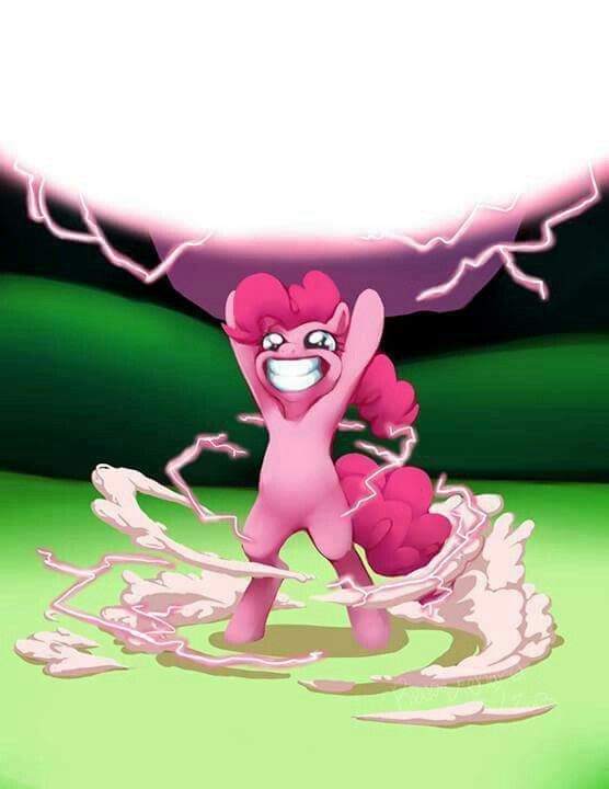 pinkie is dancing in the water with her arms up and eyes closed, while lightning strikes