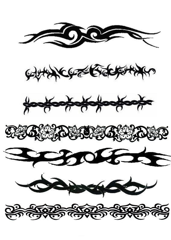 a set of different tattoo designs on white paper with black lines and swirls in the middle