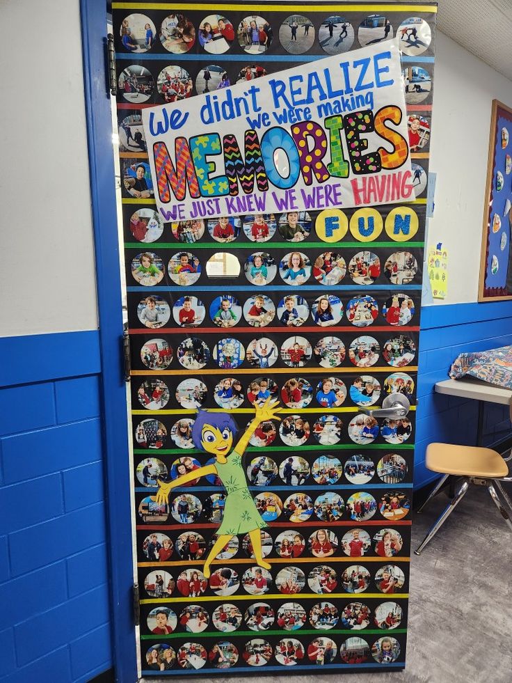 the door to an office decorated with magnets