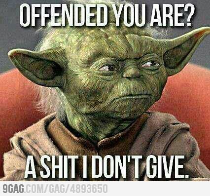 an image of yoda from star wars with caption that reads, if you're offended you are?