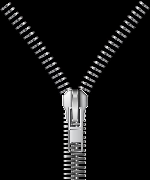 an open zipper on a white background with clippings to the top and bottom