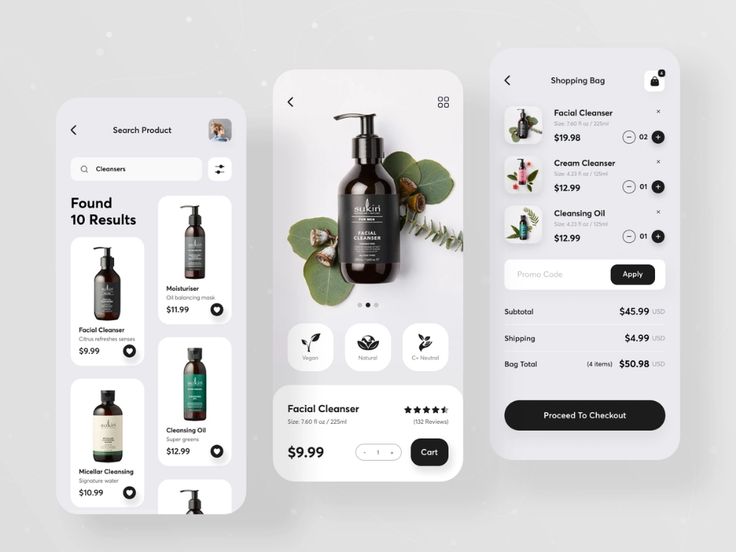 the app is designed to look like it has several products on display, including soaps and lotions