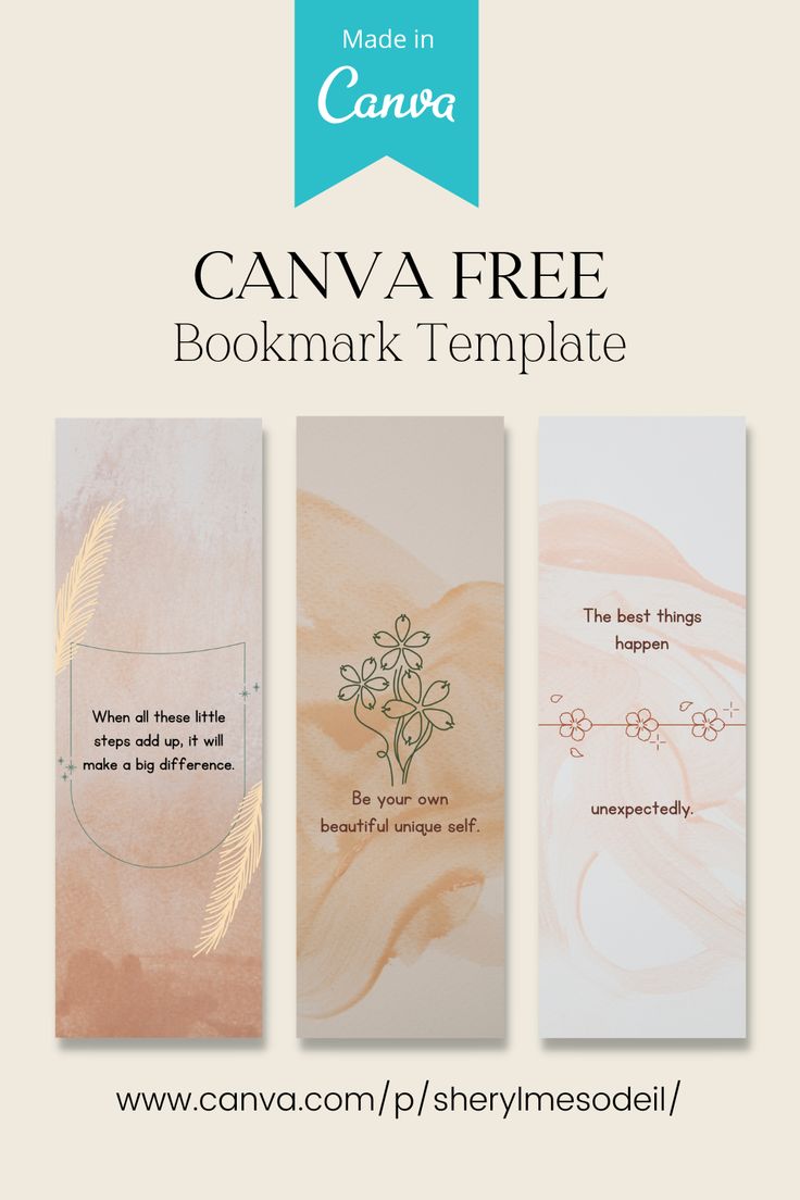 the canva free bookmark template is shown in three different colors and font options