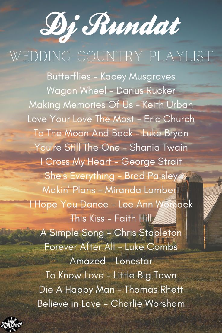 the wedding country playlist is shown in front of an image of a barn at sunset