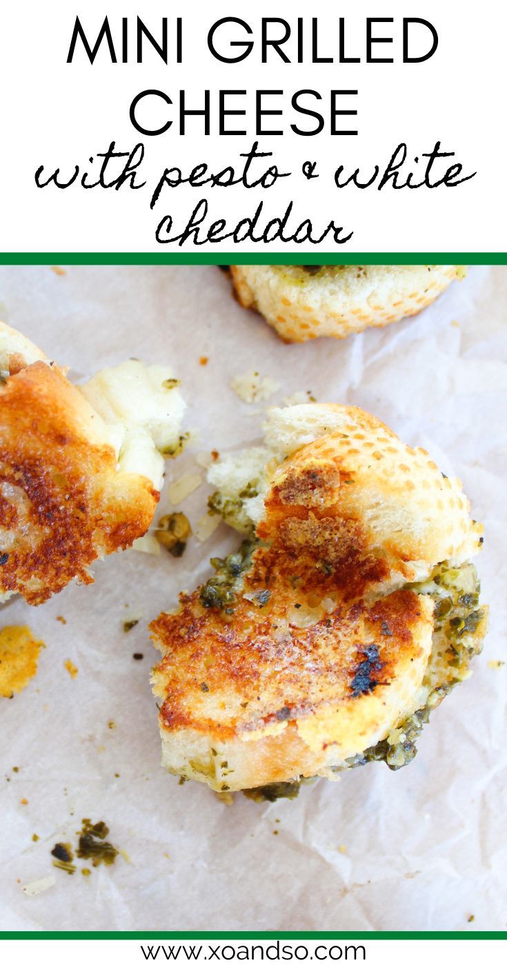 mini grilled cheese with pesto and white cheddar is an easy appetizer