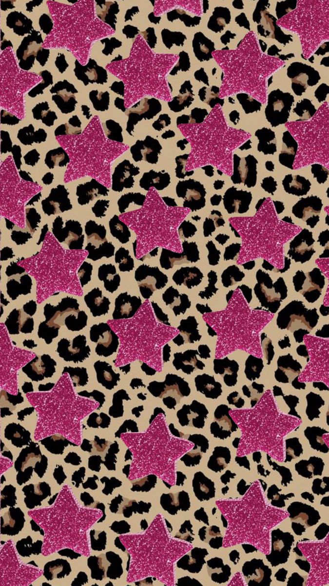 an animal print pattern with pink stars on the bottom and black spots in the middle