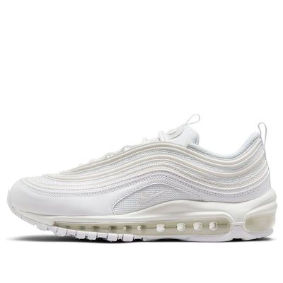 The Nike Air Max 97 'Triple White' is a stylish and comfortable sneaker for women. Drawing inspiration from Japanese high-speed trains, this sneaker features a classic ripple design and full-length Nike Air cushioning for a smooth ride. The sleek black upper is complemented by a white and black colorway for a modern look. Perfect for running, walking, or any other activity, the Nike Air Max 97 'Triple White' is sure to be a hit. (SNKR/Retro/Light/Low Top/Women's/Recyclable Materials) Adidas Spezial, Nike Air Max For Women, Air Max Women, Nike Dunk High, Casual Sneakers Women, Air Jordan 3, Nike Air Max Plus, Jordan 13, Jordan 5