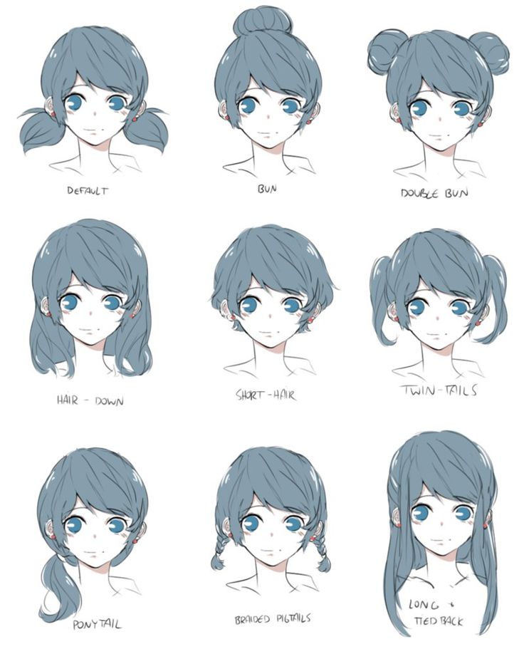 the different hairs styles for girls with blue eyes and hair in various positions, from head to face