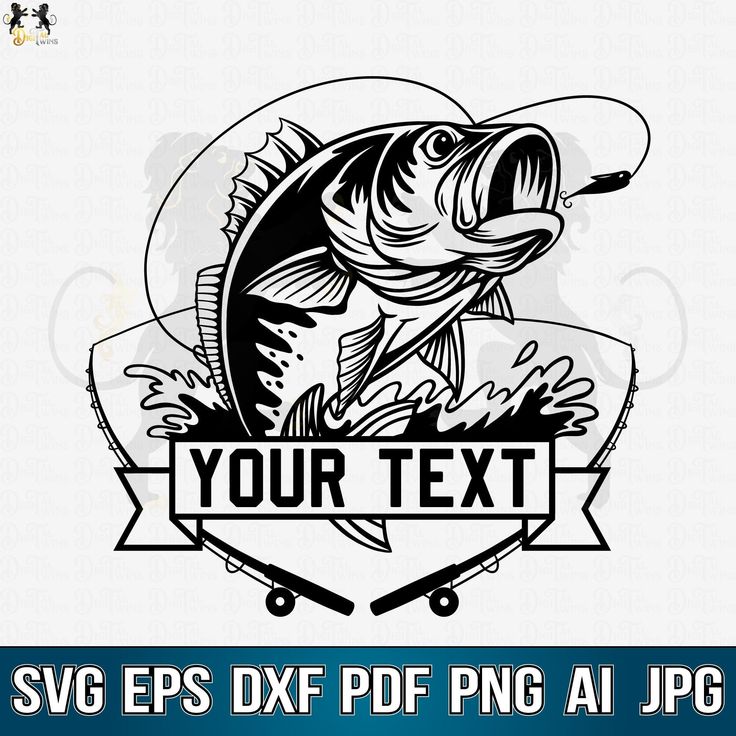 a fishing logo with the words your text on it and a large fish jumping out of water