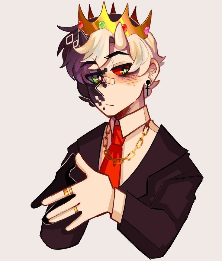 an anime character wearing a crown and holding his hand out