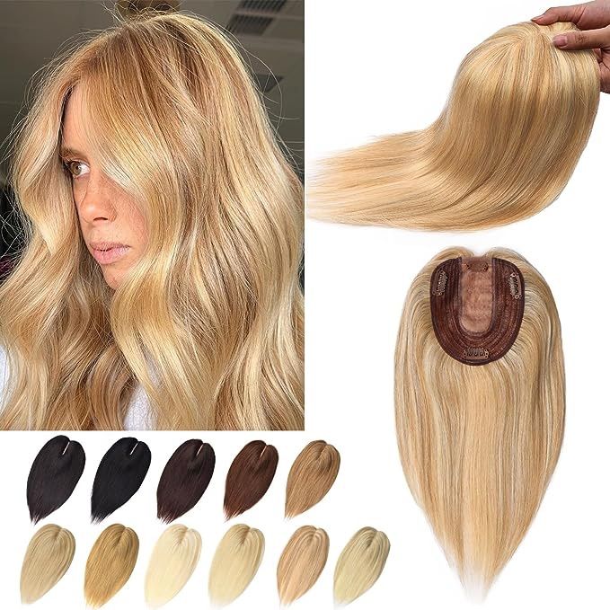 Brand: Rich Bria Retail Value: 124 Price: Firm Hair Toppers For Women With Thinning Hair Real Human Hair Toppers Hair Pieces For Women No Bangs Clip In Hair Toppers For Hair Loss Grey Hair 14 Inch #12p613 Golden Brown Mix Bleach Blonde Top-7.22.23 White Hair Extensions, Hair Toppers For Women, Hair Pieces For Women, Bellami Hair Extensions, No Bangs, Human Hair Toppers, Long Human Hair Wigs, Bleach Blonde Hair, Natural Looking Wigs