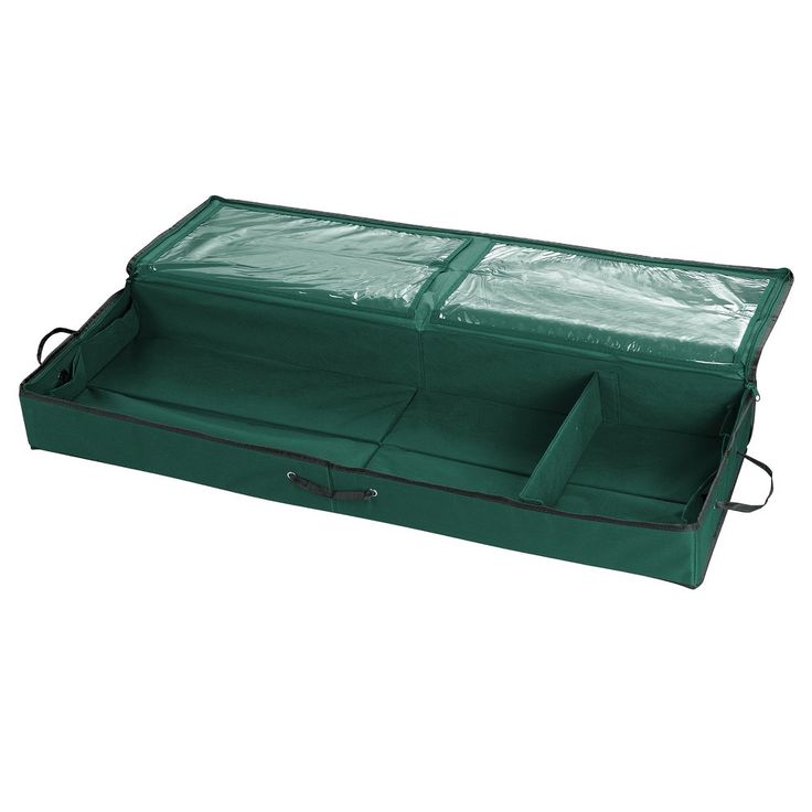 a large green bag with two compartments