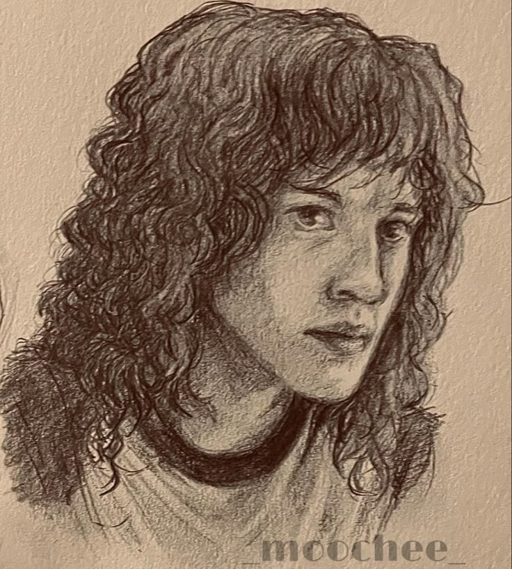 a drawing of a woman with curly hair