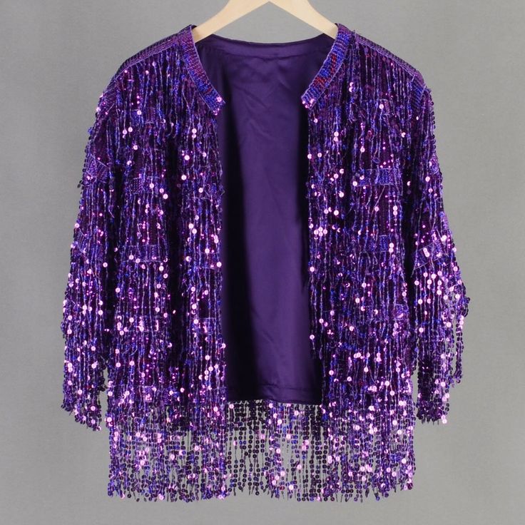 Welcome to my shop, I am in China. It will need around 20 days for international orders. Please consider the time when placing order. Quicker express DHL,Fedex,UPS available(NEED ADD SHIPPING COST). Please send us a message with any questions or deadlines before placing order! This sequins fringe jacket is handmade with love,perfect for concert, wedding,birthday,party,costume event,rave and so on. This item is made to order - and can be custom made. Not accept returns or replacement. Body Length is measure from neck point to bottom, two lengths available. 23.5 inches(60cm) and 27.5 inches(70cm),can make other length as your request. Please carefully check each sizes: S US women's 0-4 Shoulder width: 16.5 inches(42cm) Bust width:20.5 inches(52cm) Sleeve length:20 inches(50cm) M US women's 6 Purple Sparkle Outfit, Tinsel Jacket, Sparkly Jacket, Drag Brunch, Concert Wedding, Sparkle Outfit, Glitter Shorts, Bridal Jacket, Wedding Jacket