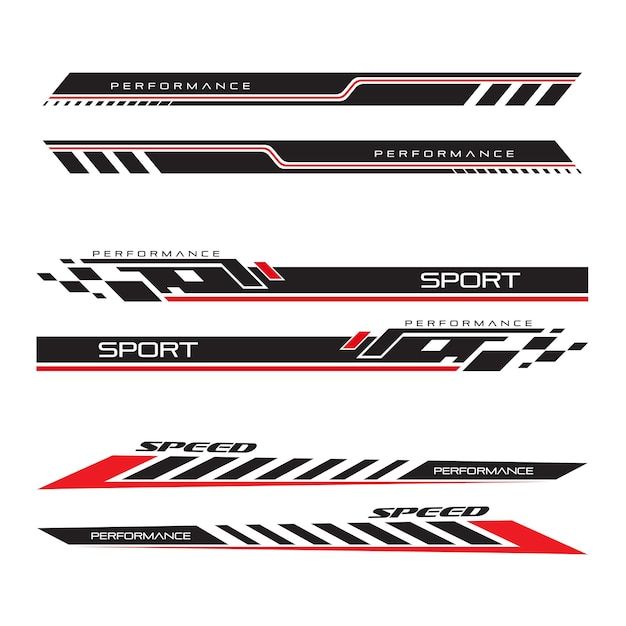 four different racing stripes are shown in black, red and white