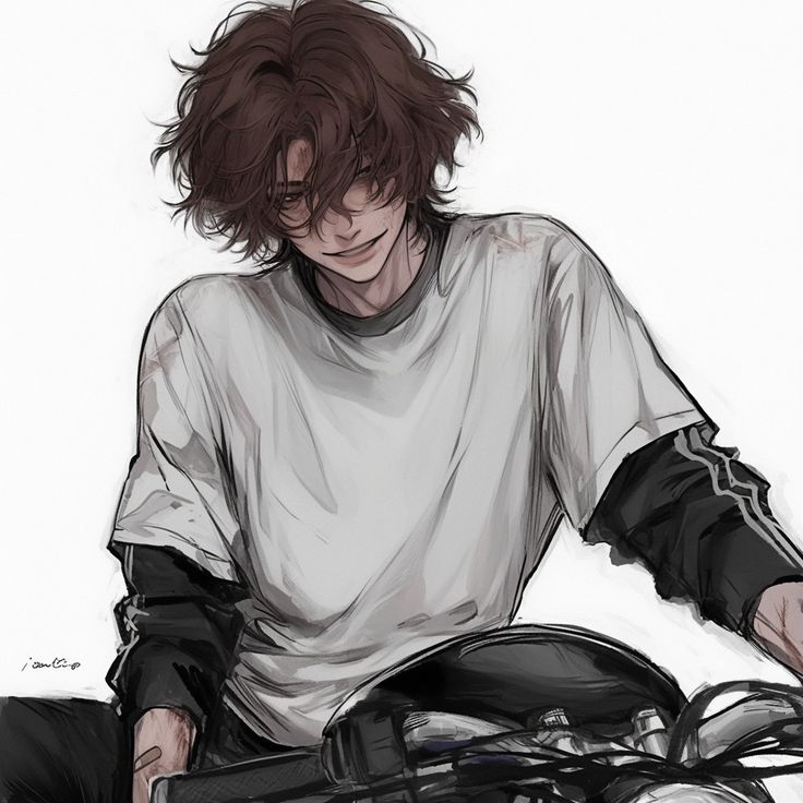 a drawing of a man sitting on top of a motorcycle with his hand on the handlebars