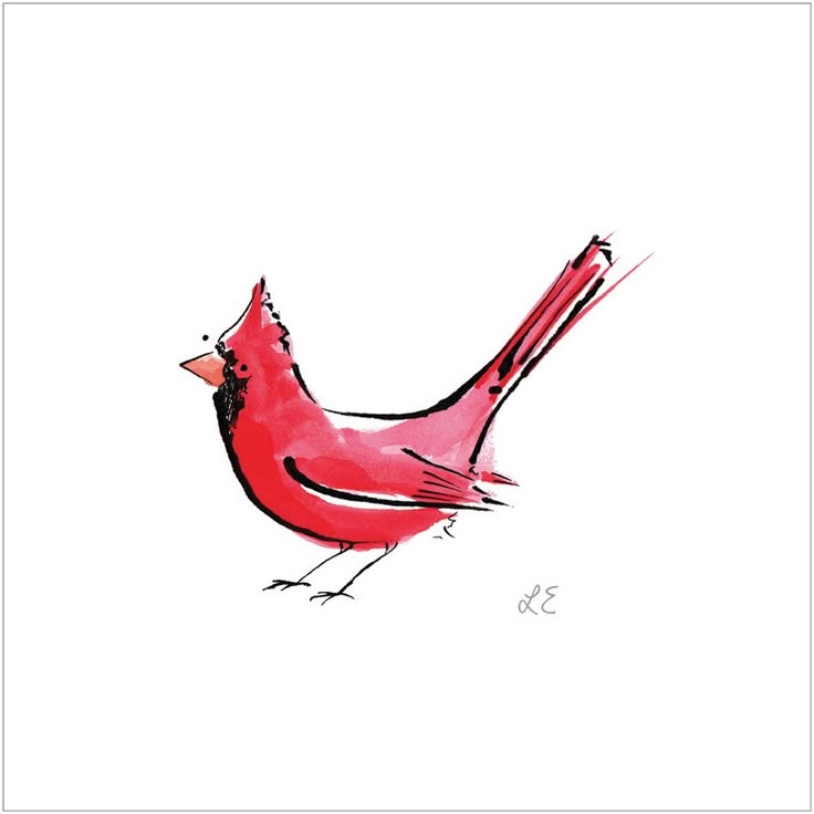 a drawing of a red bird on a white background