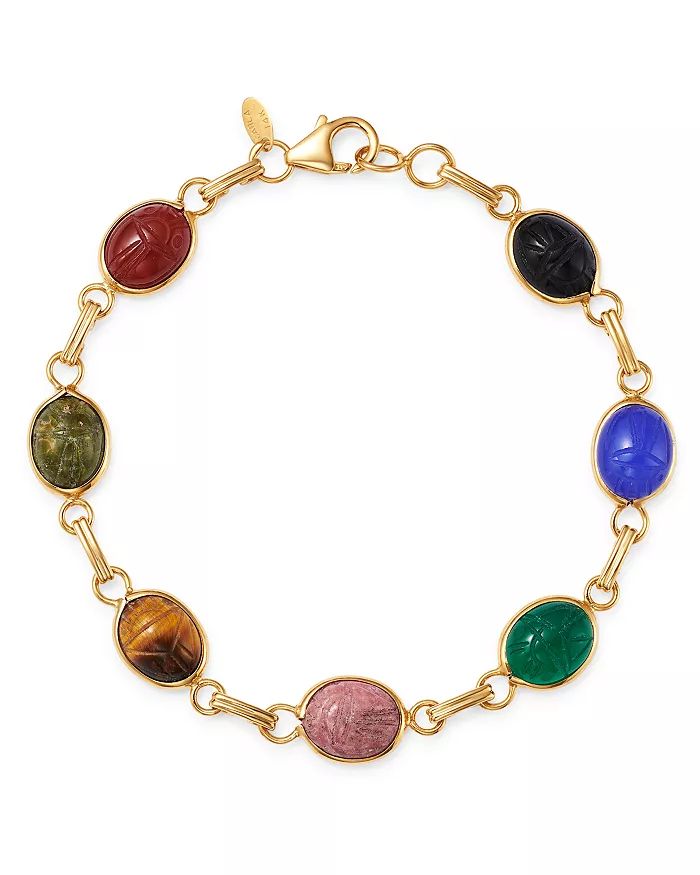 Bloomingdale's - Multi-Stone Scarab Link Bracelet in 14K Yellow Gold - 100% Exclusive Scarab Bracelet, Green Chalcedony, Exclusive Jewelry, Blue Chalcedony, Multi Stone, Gemstone Colors, Jewelry Ideas, Black Diamond, Link Bracelets