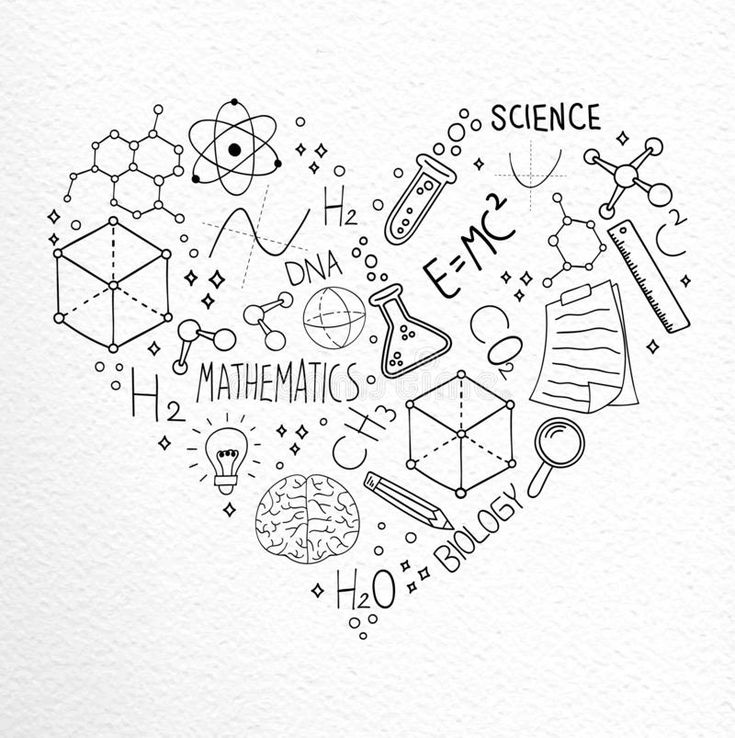 a heart made up of science related items