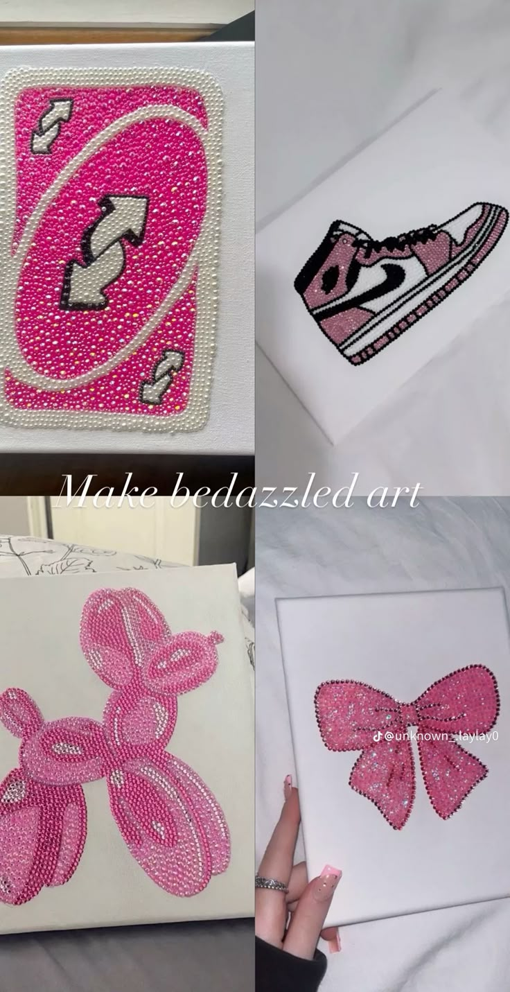 four different pictures of handmade greeting cards with pink bows on them and the words happy birthday