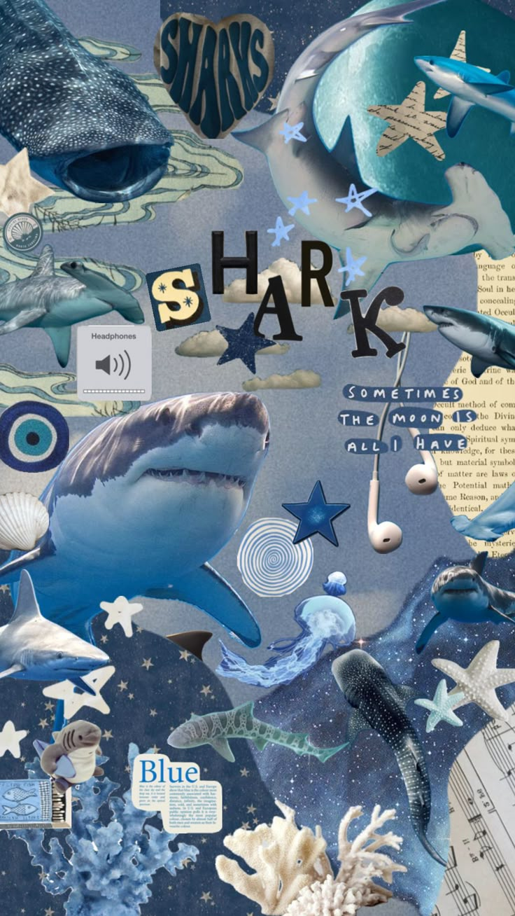 a collage of various sea animals and marine creatures with the words shark on them