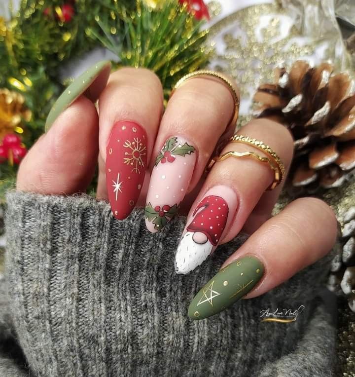 Santa Nails, December Nails, Indigo Nails, Cute Christmas Nails, Christmas Gel Nails, Her Nails, Snowflake Nails, Winter Nail Art, Colorful Nail Designs