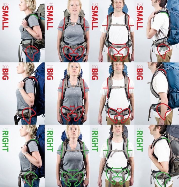 multiple images of people wearing backpacks and harnesses