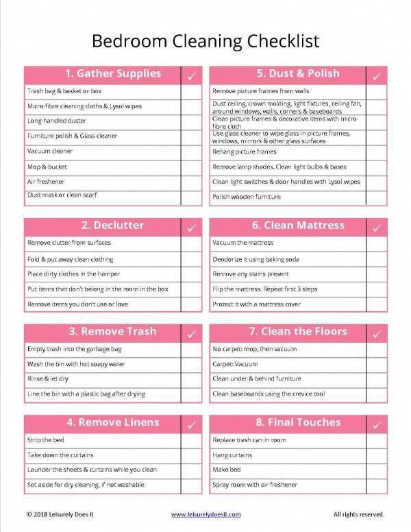 the printable cleaning checklist is shown in pink and white, with instructions to clean it