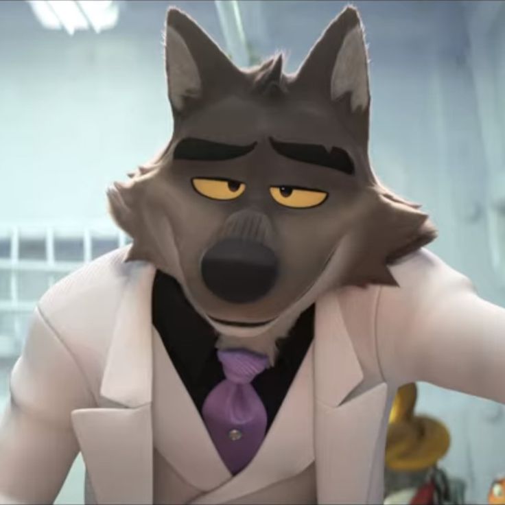 the wolf is wearing a suit and tie