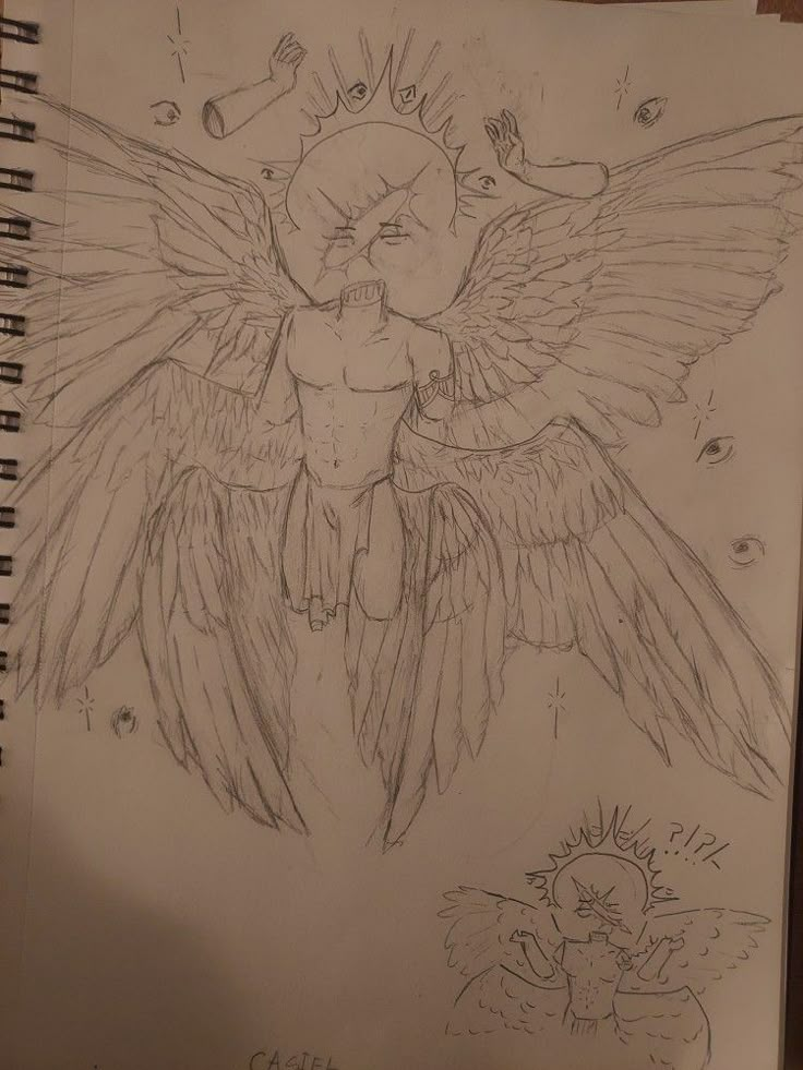 a drawing of an angel holding a baby