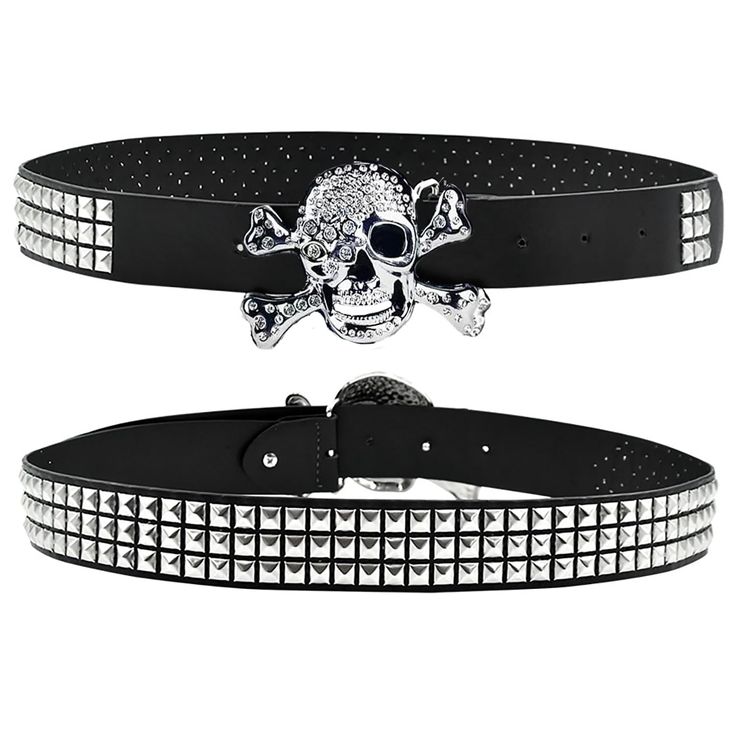 PRICES MAY VARY. Unique Design:The belt is decorated with gorgeous rhinestone skulls and metal rivets, exuding a strong punk and gothic atmosphere, attracting attention High-quality material:Made of high-quality leather, durable and comfortable to wear. The rhinestone inlay is exquisitely crafted and dazzling Size: Length: 112.5 CM / 44.3 IN, Adjustable Range: 79 CM / 31.1 IN - 93 CM / 36.6 IN , Width: 3.8 CM / 1.5 IN, Weight: 177 g Multi-purpose: Suitable for daily wear, music festivals, partie Bb Belts, Punk Belt, Y2k Bags, Rhinestone Skull, Emo Style, Y2k Accessories, Belts For Men, Y2k Jewelry, Stud Style