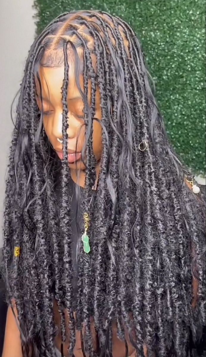 Indie Locs With Curls, Large Boho Locs, Boho Locs Black Women, Bohemian Soft Locs, Boho Locks, Faux Locs Marley Hair, Girl With Locs, Mermaid Locs, Locs Soft