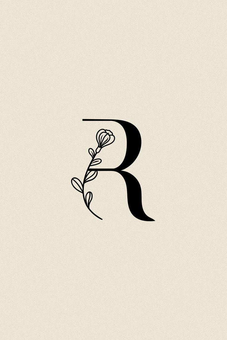 the letter r is made up of flowers and leaves on it's side, as if