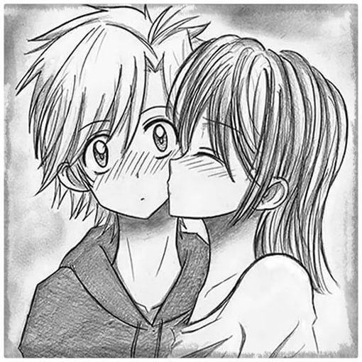 two anime characters kissing each other